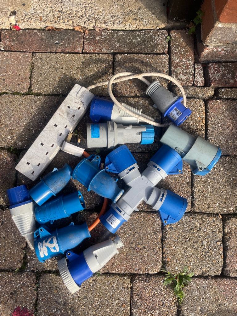 Various Blue and Grey Electrical Plugs and Sockets – Good Condition