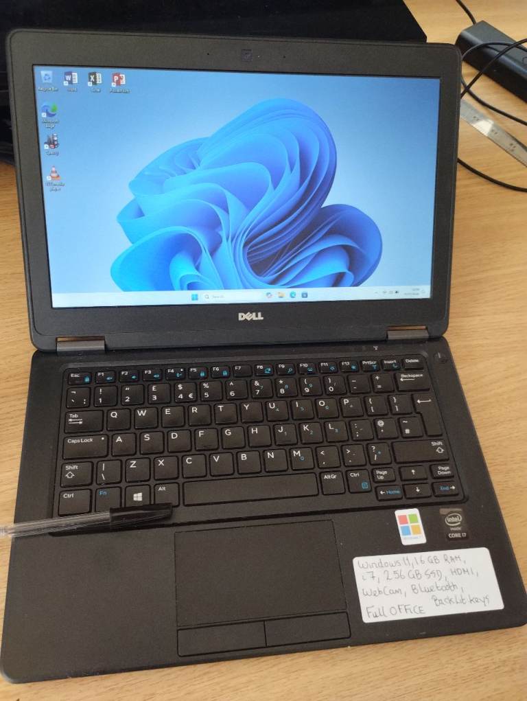 Dell 16GB RAM, i7, Windows 11, FULL MS OFFICE, 256GB SSD, Cam, Backlit Keys, HDMI, Bluetooth