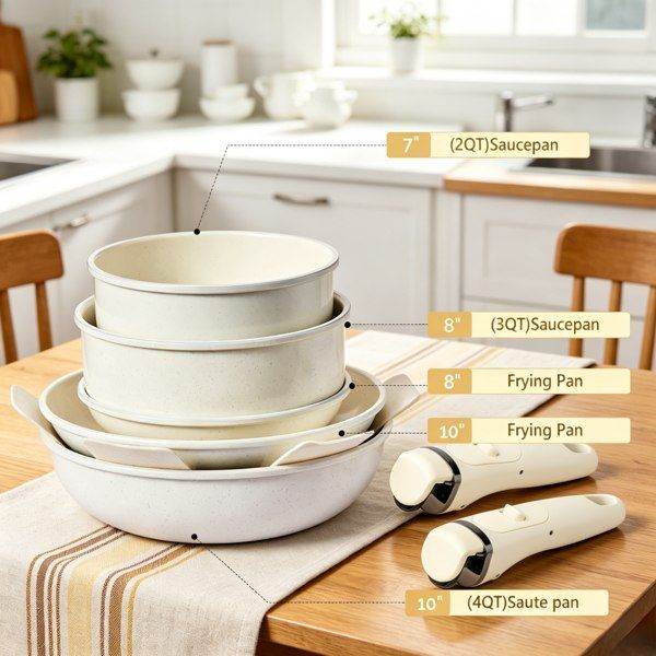 New 19-Piece Non-Stick Cookware Set with Removable Handles