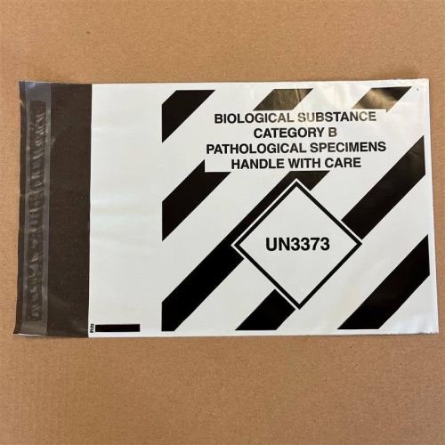 UN3373 Cat B Specimen Bag - 7 x 9.4", 180 x 240mm - White & Black - Qty 25