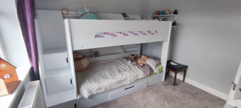 Kids Bunk Bed with Stairs and Storage