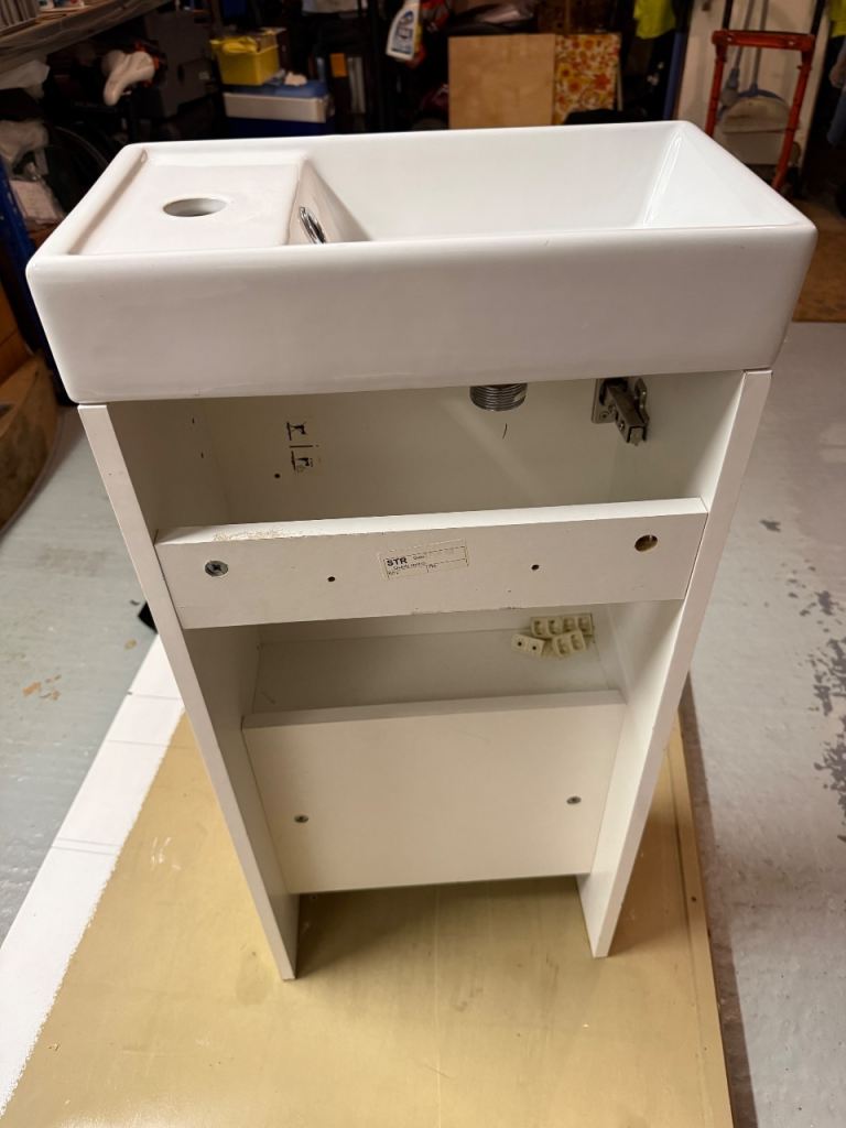 White Ceramic Basin with Integrated Cabinet – As Good As New