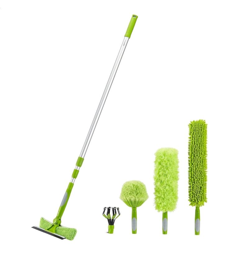 Multi-Purpose Extension Pole Kit - Includes Light Bulb Changer, Swivel Squeegee