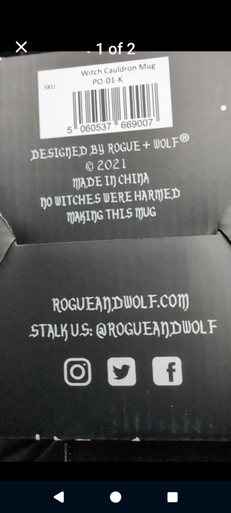 ROGUE + WOLF Witch Cauldron Mug – Black, New in Box