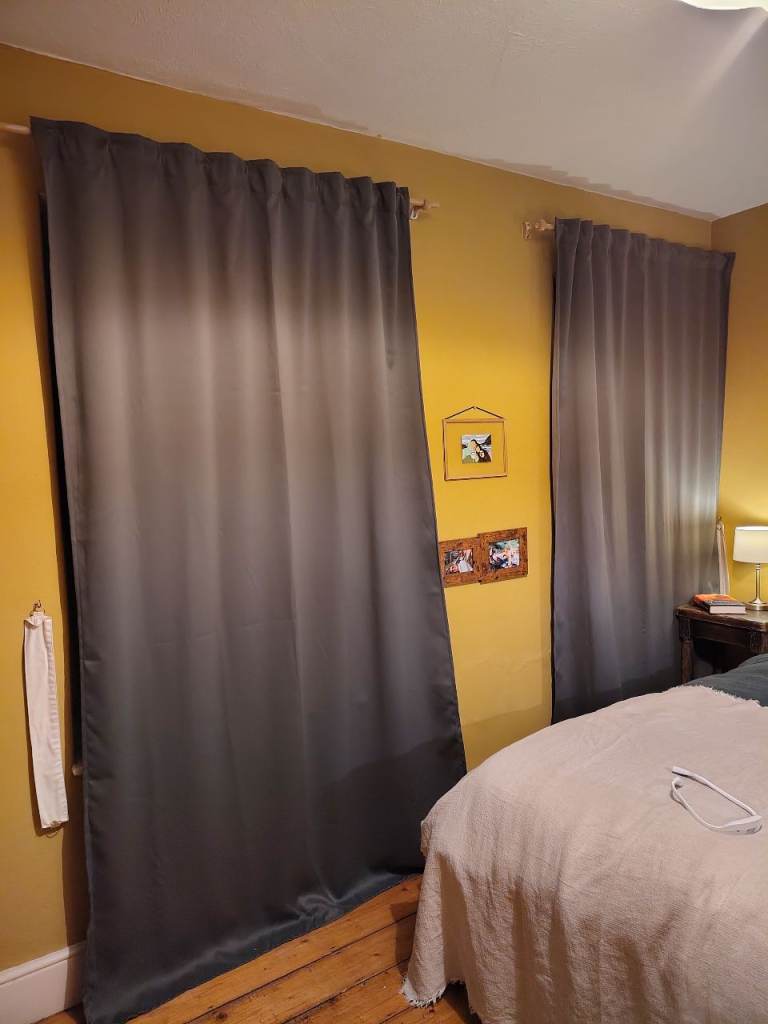 image for 2x grey long black out curtains 