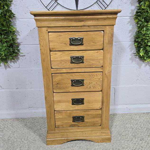 Tallboy Oak Furniture Land French Farmhouse Rustic Solid Oak  Delivery Available 021B