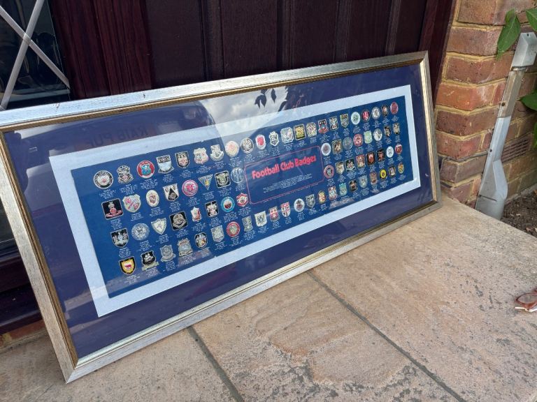 Framed Football Club Badges Collection – Good Condition