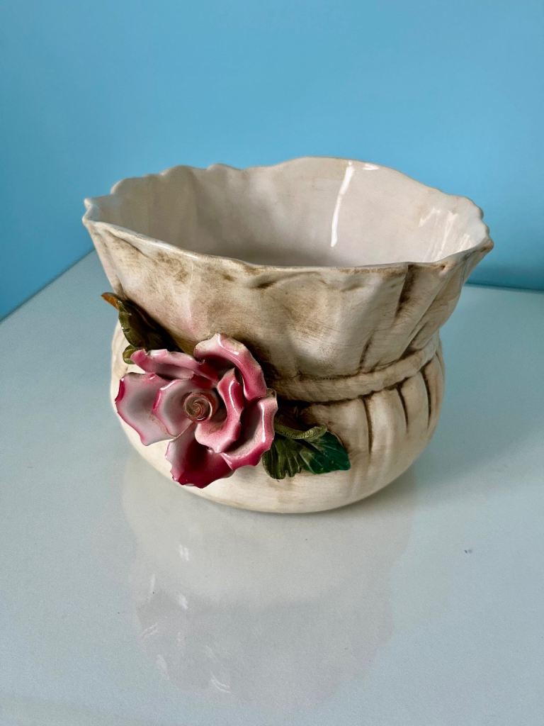 Lovely Ceramic Flower Pot/Vase with Rose Detail