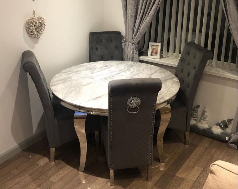 Grey marble table and chairs 