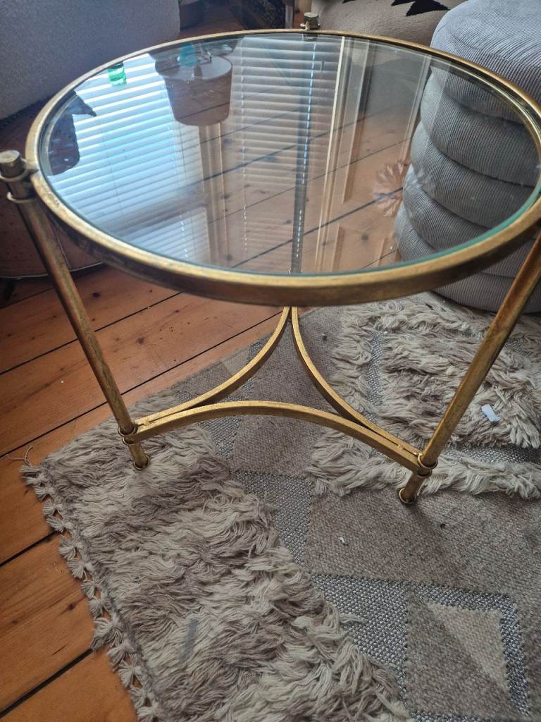 Glass and gold round side table