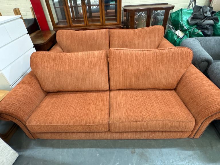 Comfortable Orange Fabric Sofa – Good Condition