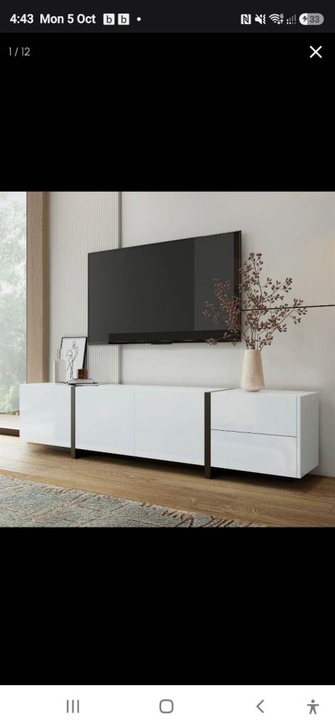 Black and White gloss TV Cabinet with 3 Doors,Modern TV Stand for Living Room, 170L x 29.5W x 40H cm