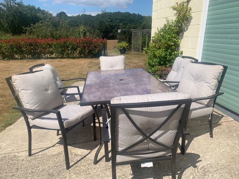 Garden Patio Dining Set with 6 Chairs and Glass Top Table