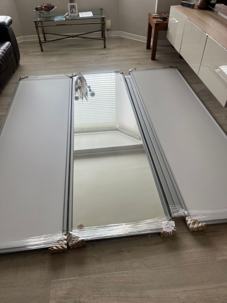 Sliding mirrored & light grey doors for wardrobe 