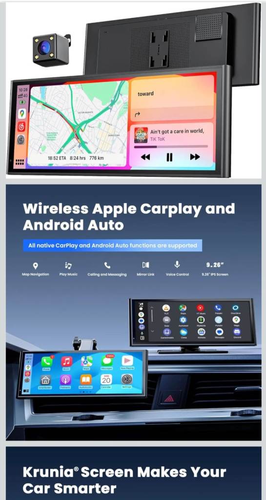 Wireless Portable Carplay Screen for Apple Car Play Android Auto OTA