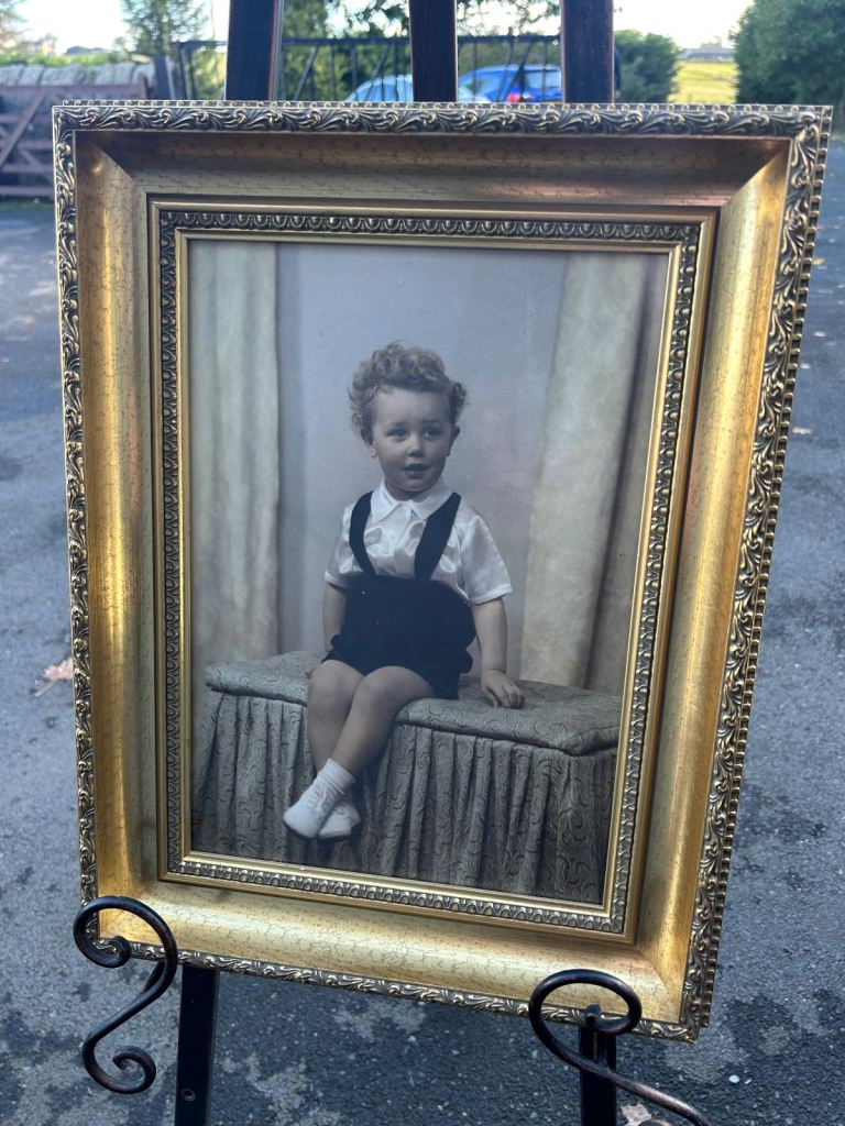 Vintage Hand-Coloured Child Portrait Photograph in Ornate Gilt Frame (c.1940s–50s)