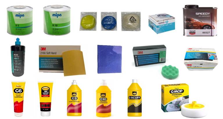 New Car Bodywork Materials Bundle Polish Hardener Sandpaper 3m Gerko Mipa Farecla