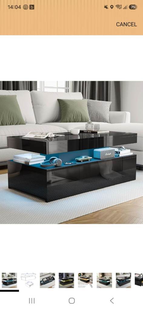 Black High Gloss Coffee Table with LED Lights
