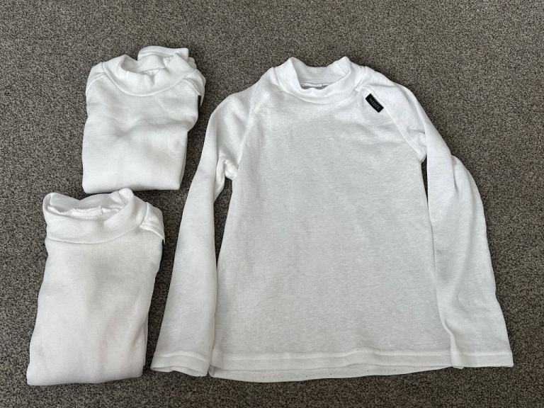 3 x kids white thermal base layers