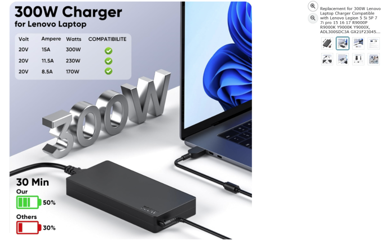 Replacement for 300W Lenovo Laptop Charger Compatible with Lenovo Legion|| Brand new 50% off price 