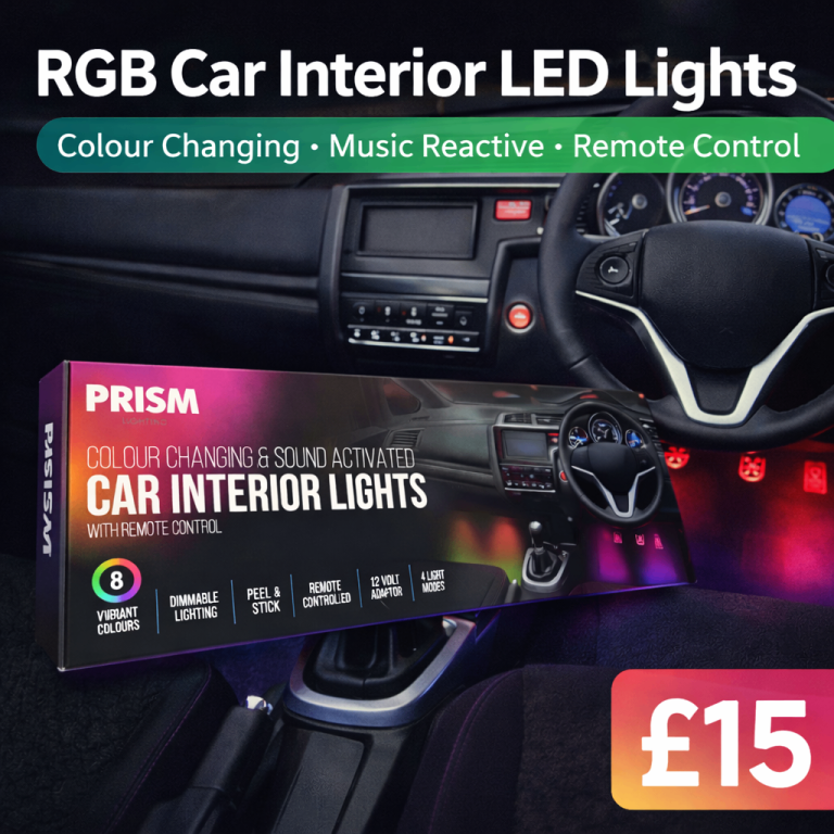 RGB Car Interior Lights – 8 Colours, Music Reactive, Remote