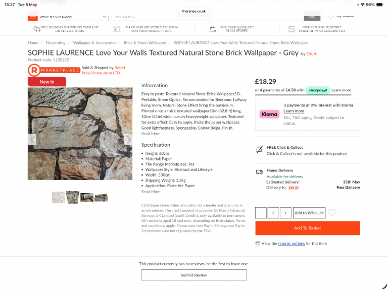 Sophie laurence natural stone brick wallpaper 