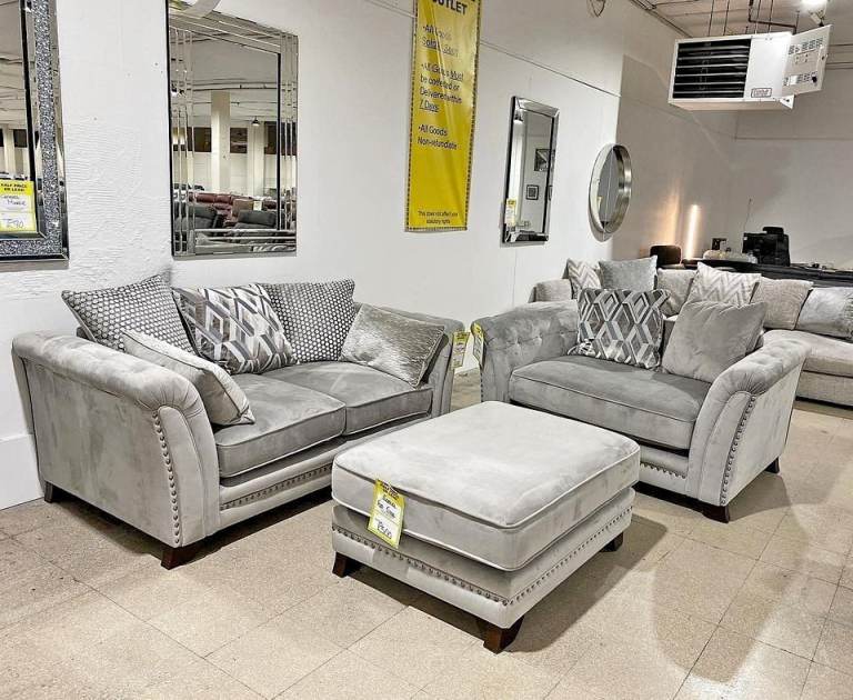 Luxury Harison 2+3 Seater Sofa Set – Grey Velvet – Optional Footstool – Pay On Arrival