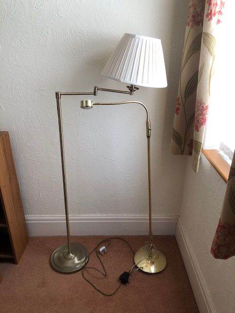 Pair of Brass Floor Lamps with Pleated Shades