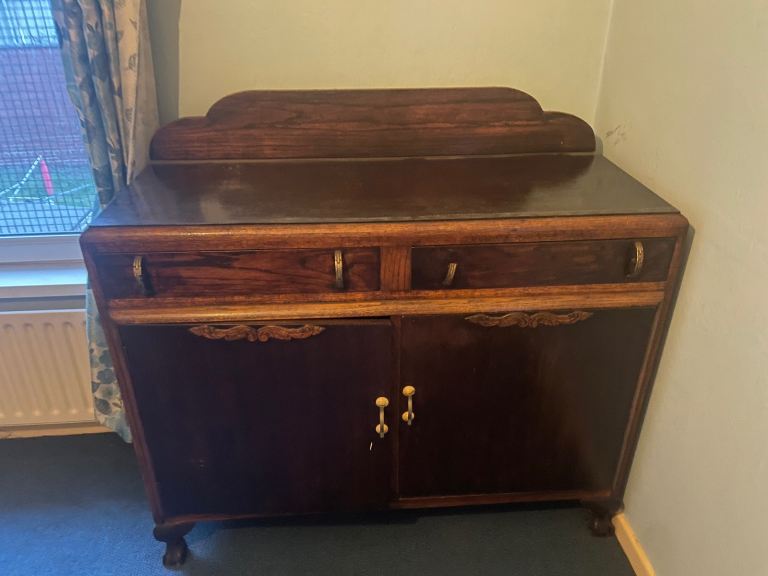 Vintage Wooden Sideboard / Cabinet – Solid Wood with Carved Details