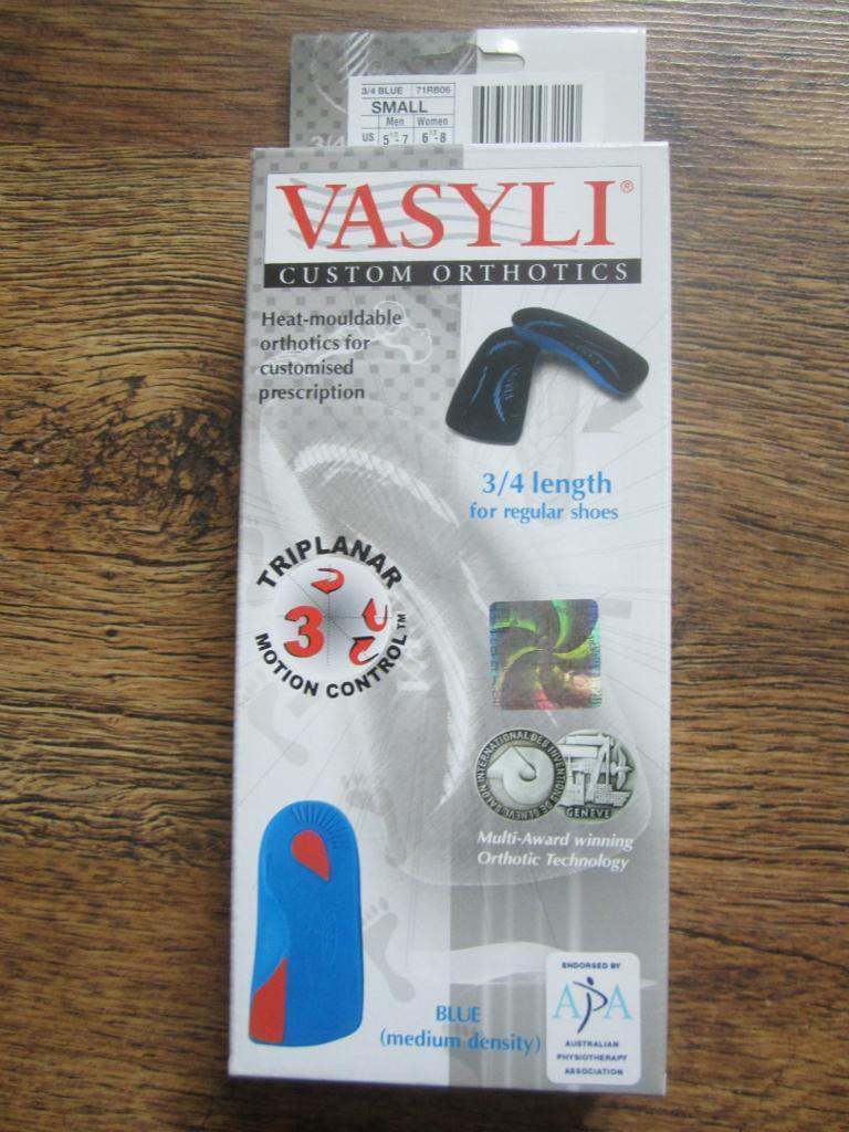 Vasyli Blue 6 Degree Custom Orthotic Insoles 3/4 Length BN M Adult Men 7-8.5 and Women 8.5-9 UK