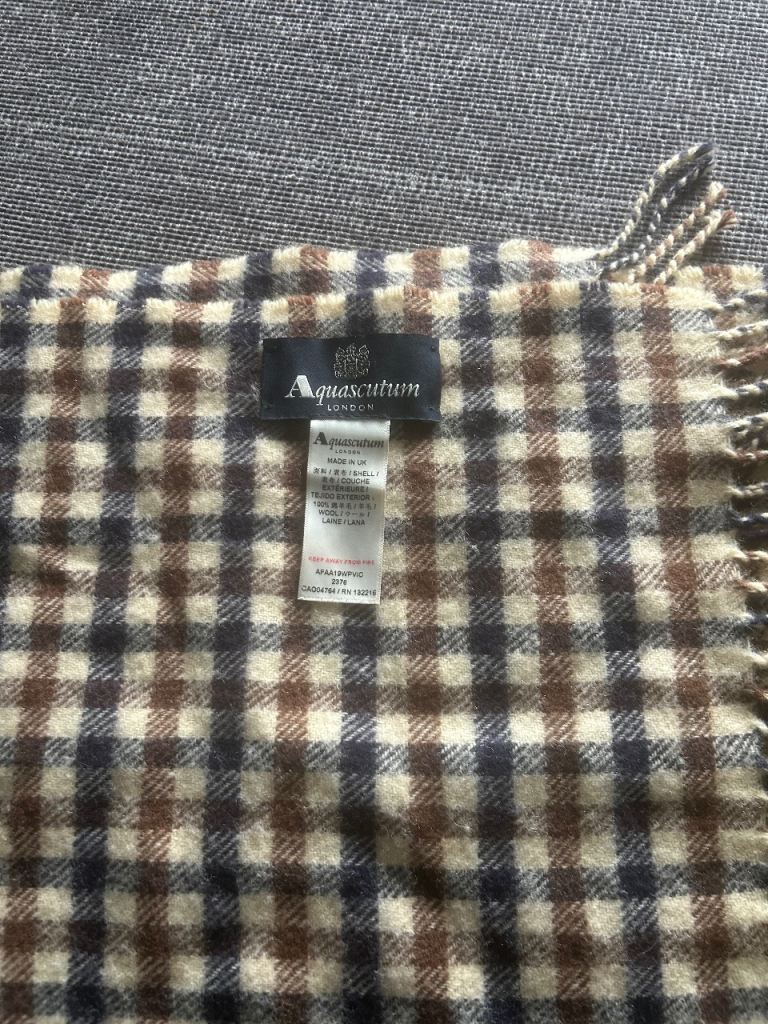 Aquascutum Checked Scarf - Brown, Blue & Cream, Good Condition