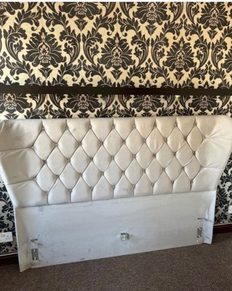 Bed Grey Headboard, Excellent Condition ready to collect now