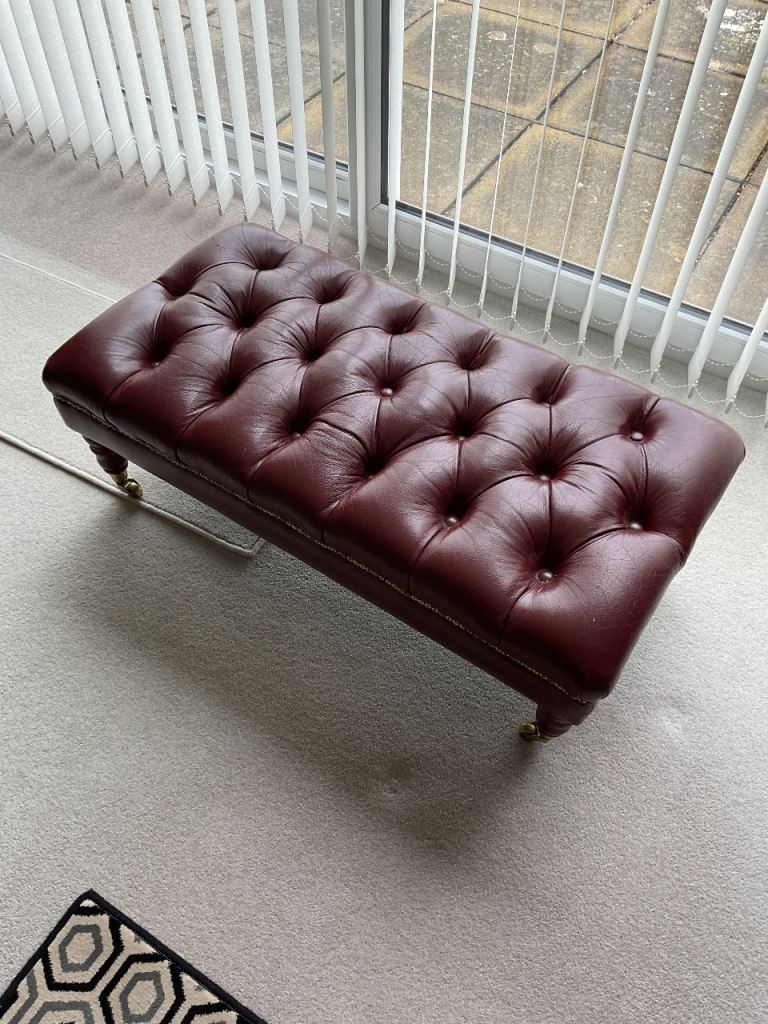 REDUCED. Red leather Chesterfield footstool 