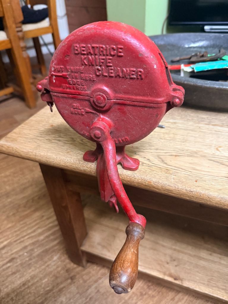 Vintage Beatrice Knife Cleaner - Red Cast Iron, Fair Condition