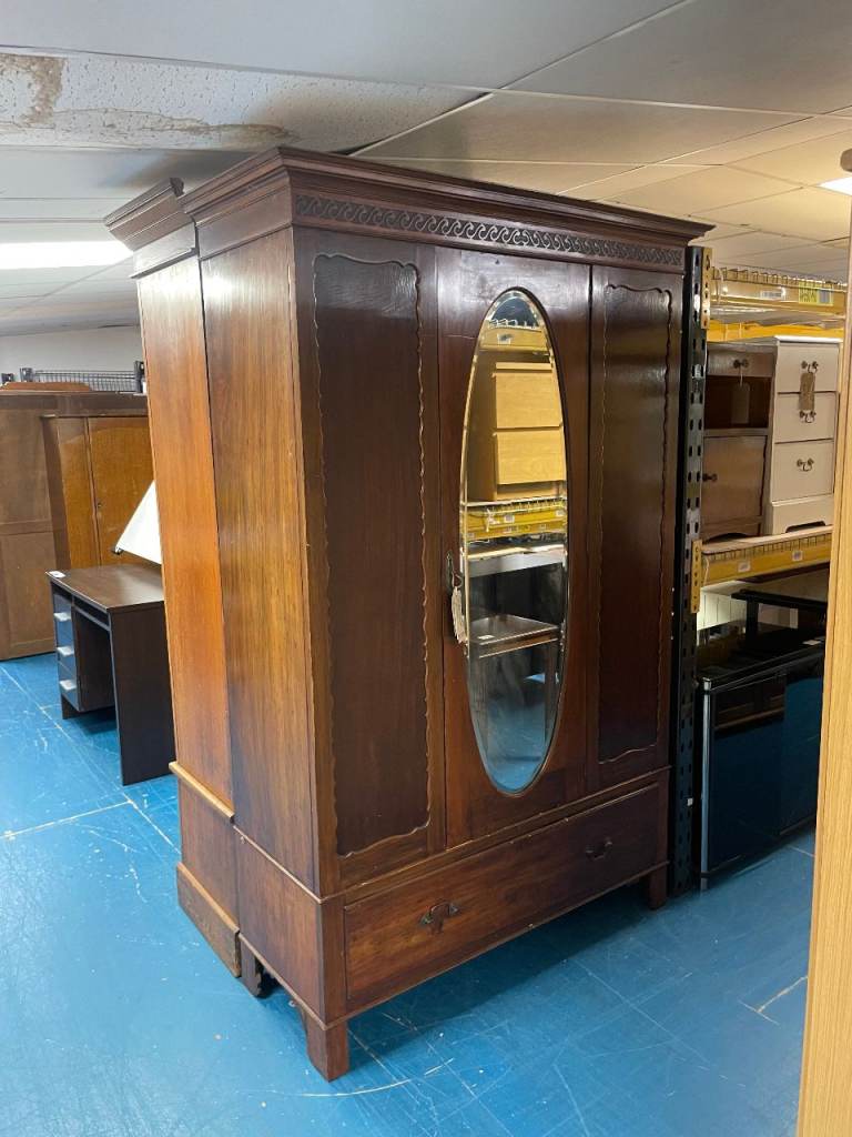 image for Large Wooden Triple Wardrobe with Oval Mirror TCL Reuse 101720