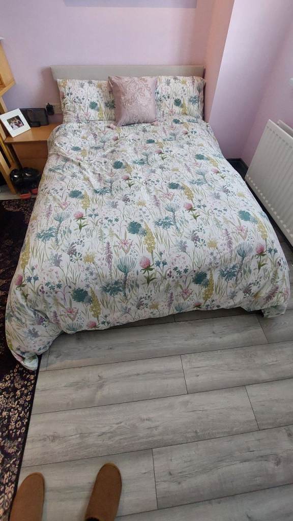 Cream faux leather double bed 