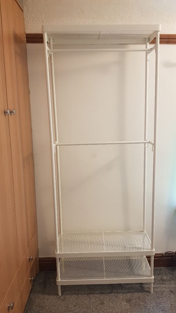 White Metal Clothes Rail with Shelves – Good Condition