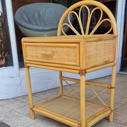 Lovely Rattan Bedside Table with Drawer – Good Condition