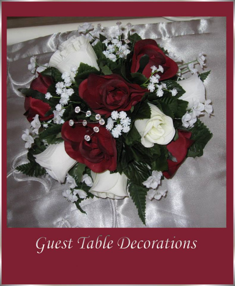 2 Burgundy & Ivory Rose Joanna Top Table Wedding Decorations With Crystals & Gyp *Brand New*
