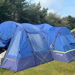 Berghaus 8.1 night fall with porch awning.