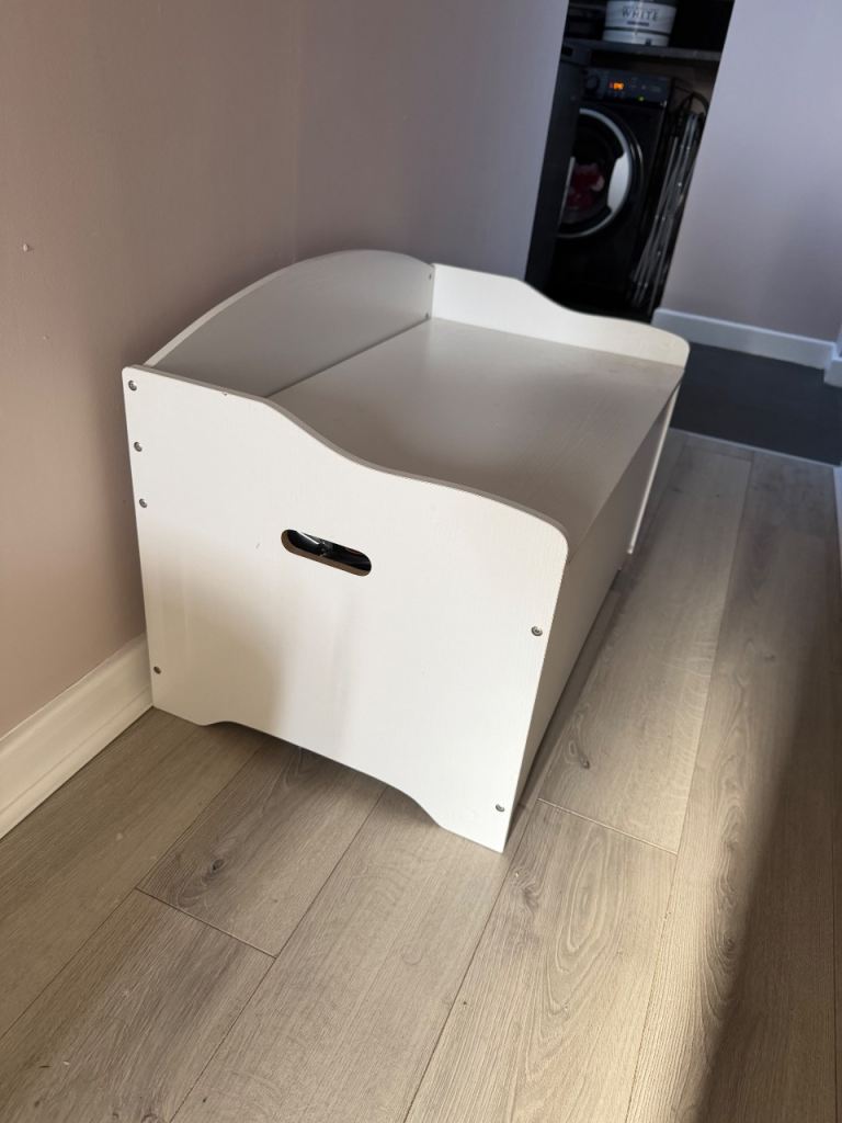 Large white wooden toy box great condition 