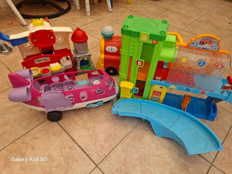 Kids' Play Set Bundle - Airplane, Train, and garage, farm Toys