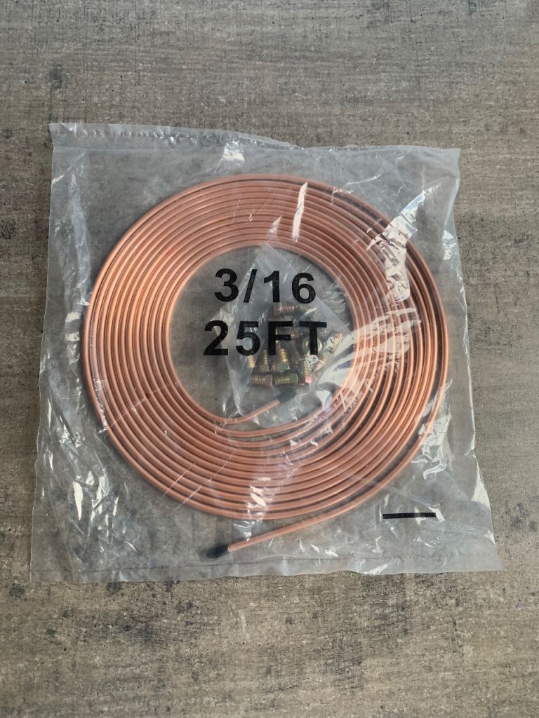 25 foot roll of 3/16 Hydraulic copper brake pipe with fittings car 