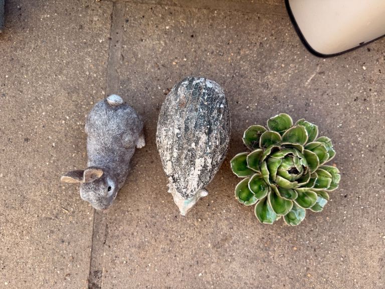 Garden Ornaments Bundle - Rabbit, Hedgehog, and Planter