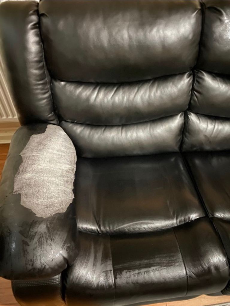 Black Leather Manual Recliner Double Sofa