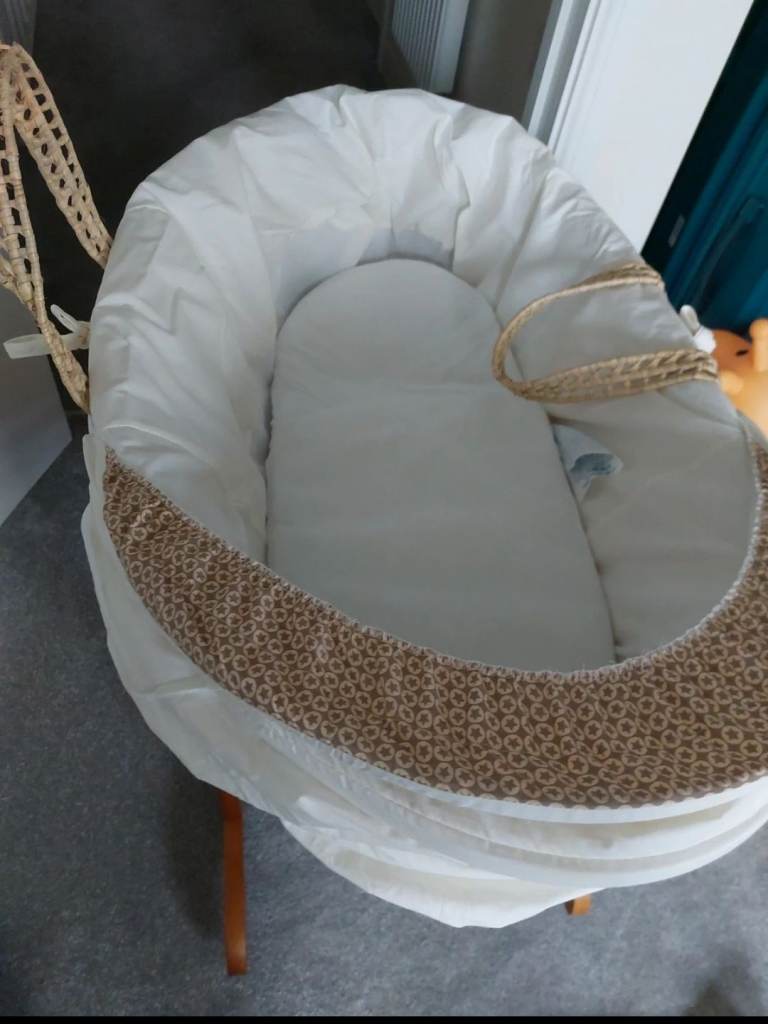 Moses Basket with Wooden Rocking Stand – Good Condition