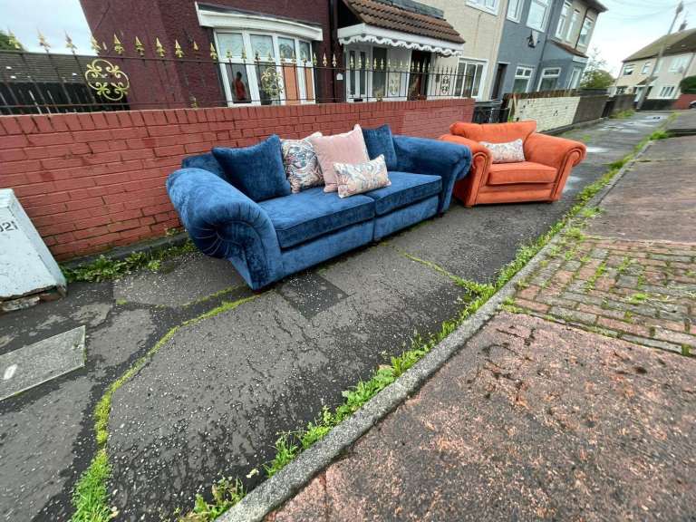 Big 2 seater and chairs and a half in a velvet fabric new condition £599