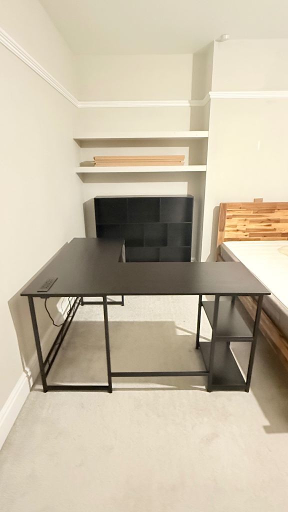 Black Combination Gamers Desk with Freestanding Storage Unit. Used