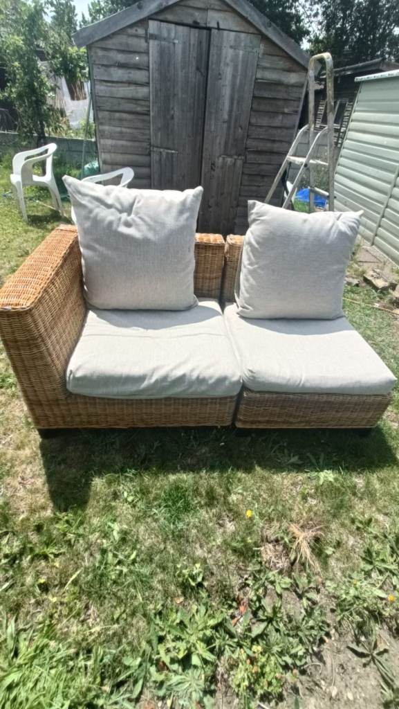 Good Condition Rattan Garden Sofa with Cushions