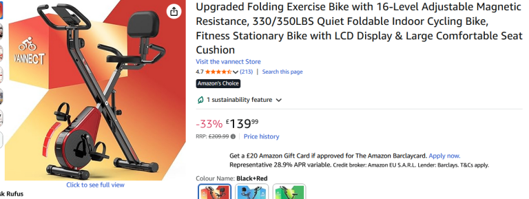 Folding Exercise Bike 16 Level Adjustable Magnetic Resistance, 350LBS LCD display